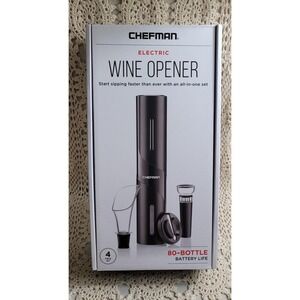 CHEFMAN Electric Wine Opener Rechargeable Cordless Auto Corkscrew Foil Cutter